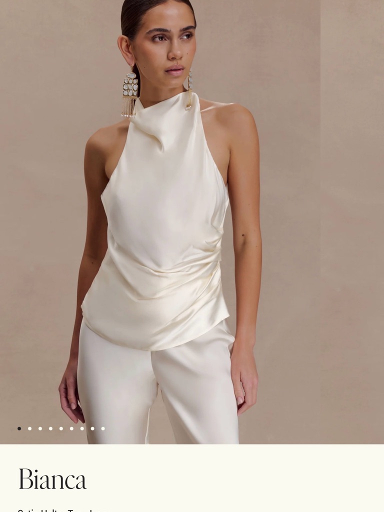 Meshki Cream Satin Halter Neck Top & Pants Set